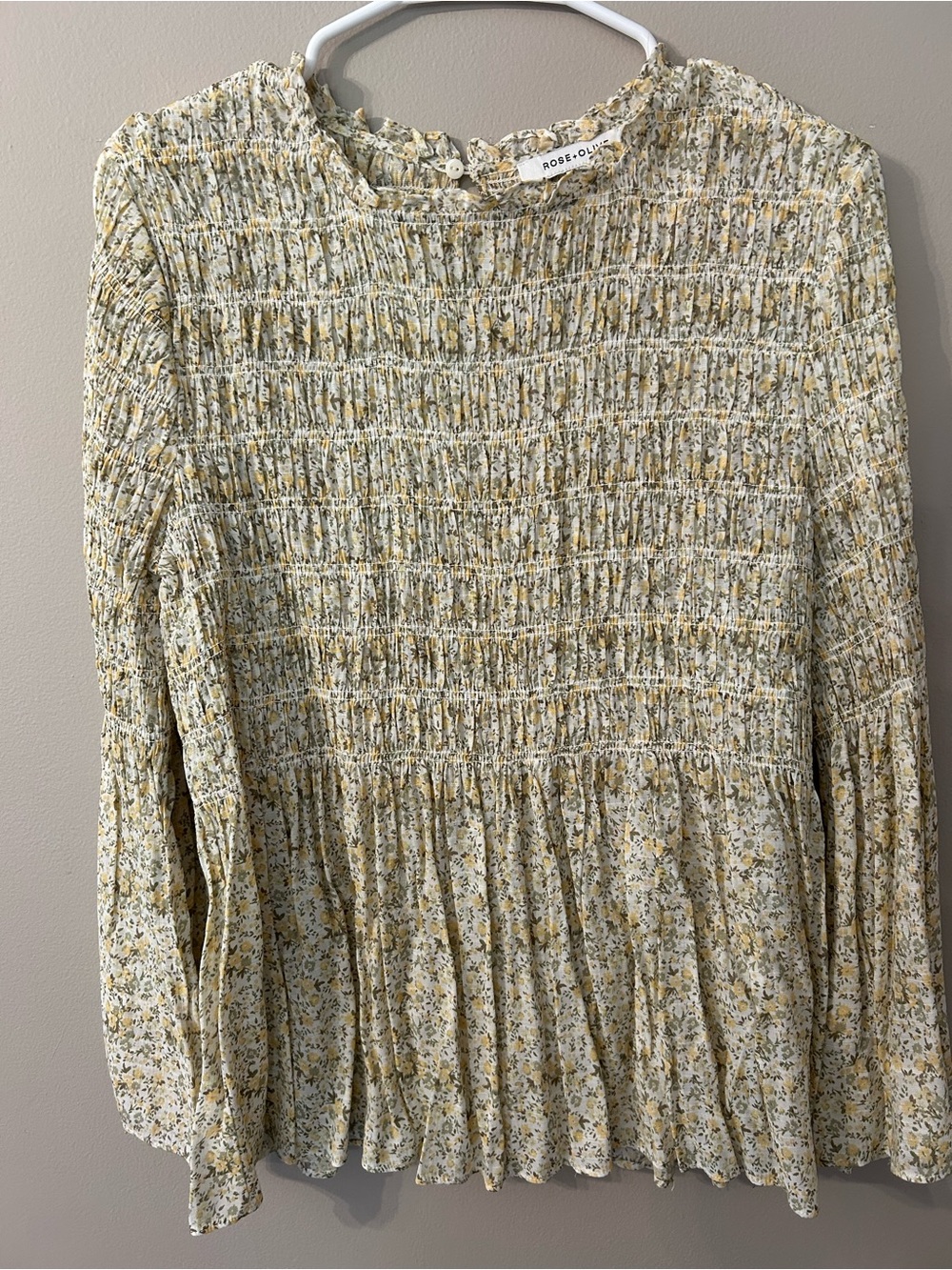 Rose & Olive Cream and Yellow Floral Smocked Blouse